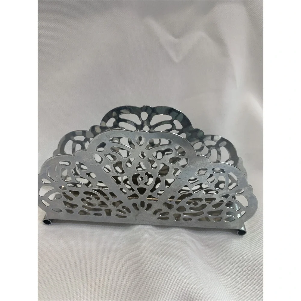 Vintage Irvin Ware USA Retro Silver Chrome Filigree Napkin‎ Letter  Holder